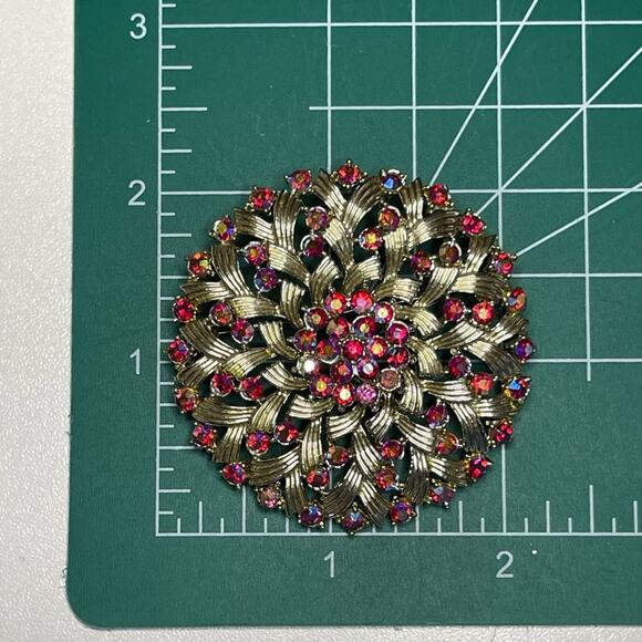 Vintage Brooch AB Red Rhinestone Vtg Estate Costume Jewelry signed Pin AU02 - Picture 6 of 6
